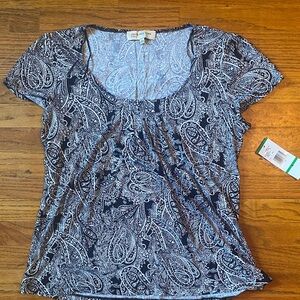 NWT JONES NEW YORK SPORT Black and White Paisley Blouse